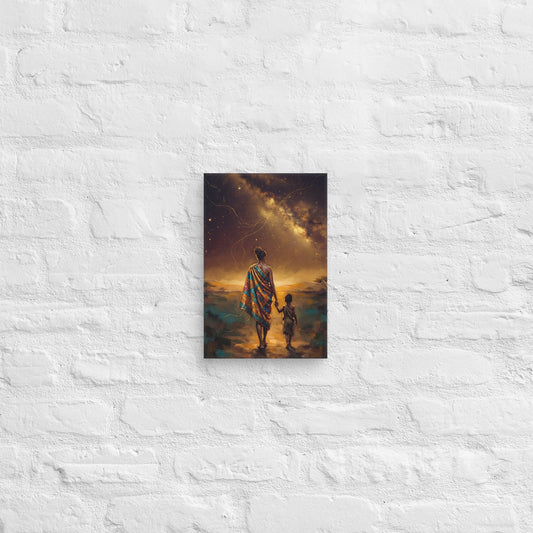 Toile Le chemin vers la lumière (mère et enfant sous la Voie lactée) – accrochée au mur, format 20 × 30 cm