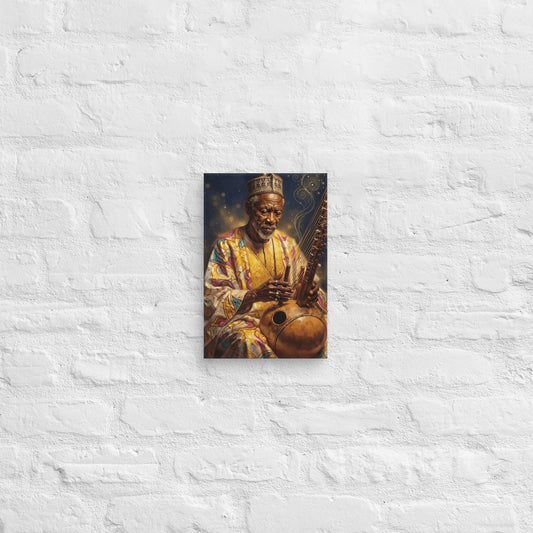 Toile Mémoire vivante (griot jouant de la kora) – accrochée au mur, format 20 × 30 cm
