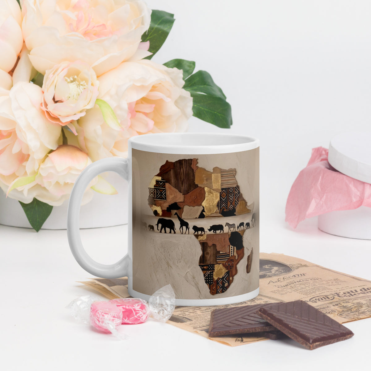 Mug Safari, carte de l'Afrique et animaux de la savane – autre vue