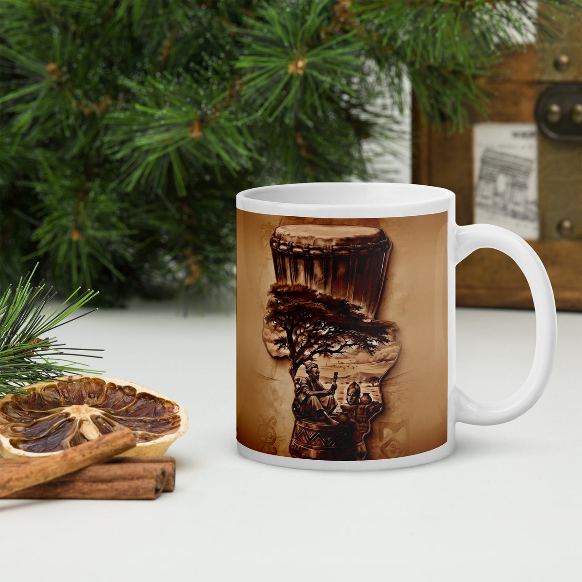 Mug Terre Mère, art africain djembé et symboles adinkra – autre vue