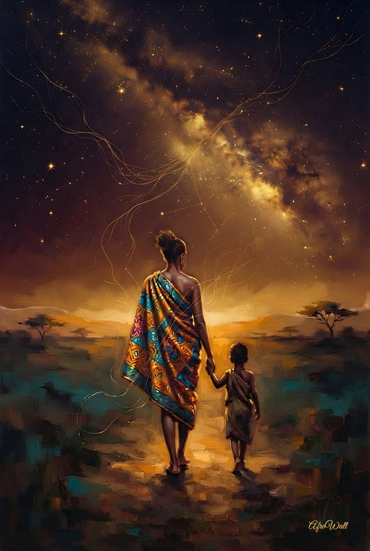 Toile Le chemin vers la lumière (mère et enfant sous la Voie lactée) – vue de face