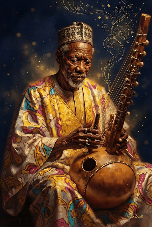Toile Mémoire vivante (griot jouant de la kora) – vue de face
