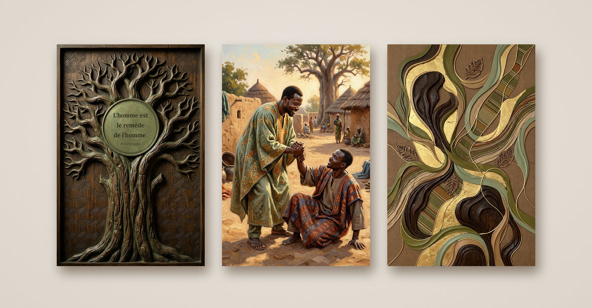 Triptyque Garab · Le Remède – art africain, 3 toiles