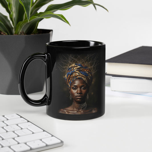Mug Héritière, portrait de femme africaine au turban wax – vue de l'anse