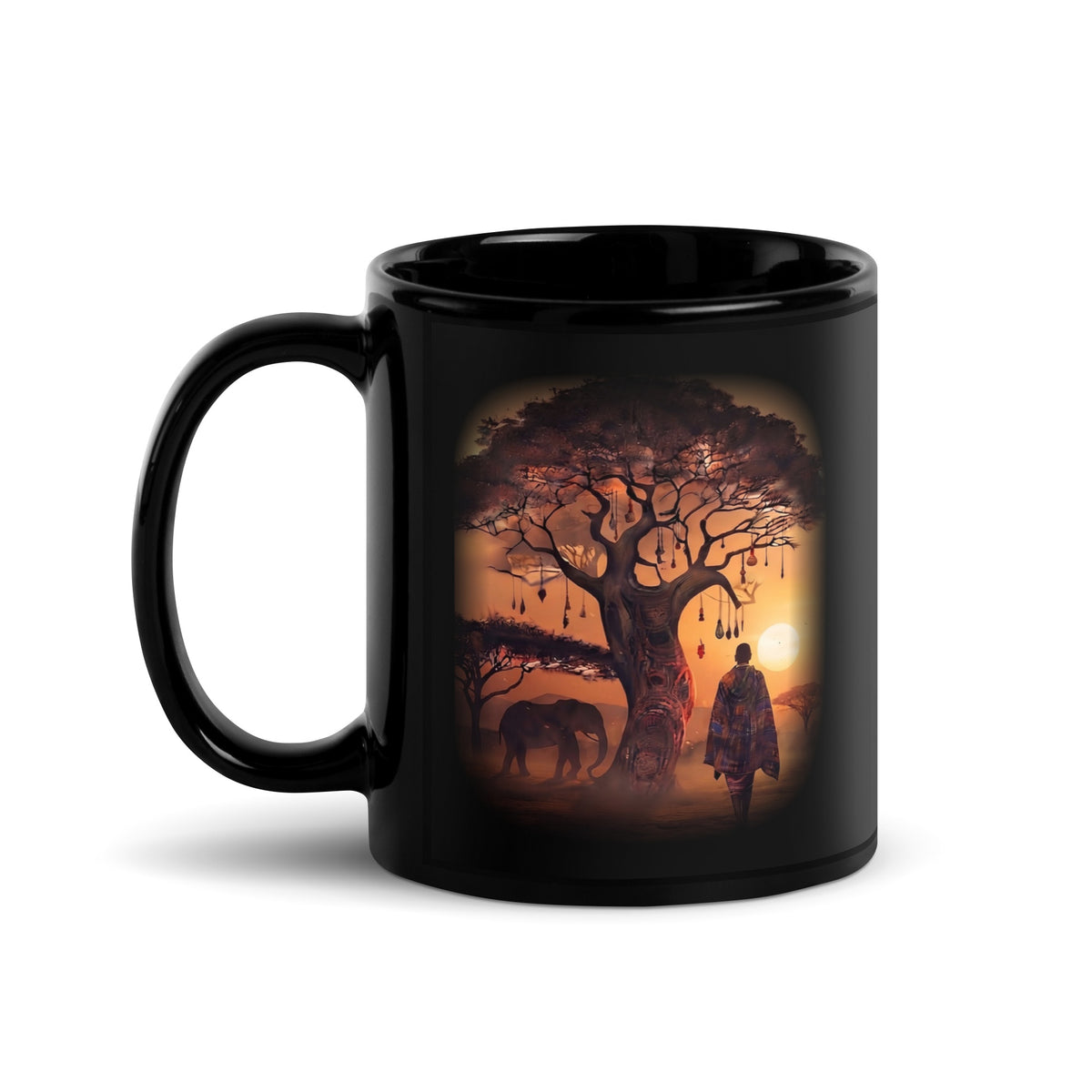 Mug Horizon Africain, voyageur et éléphant au coucher du soleil – autre vue