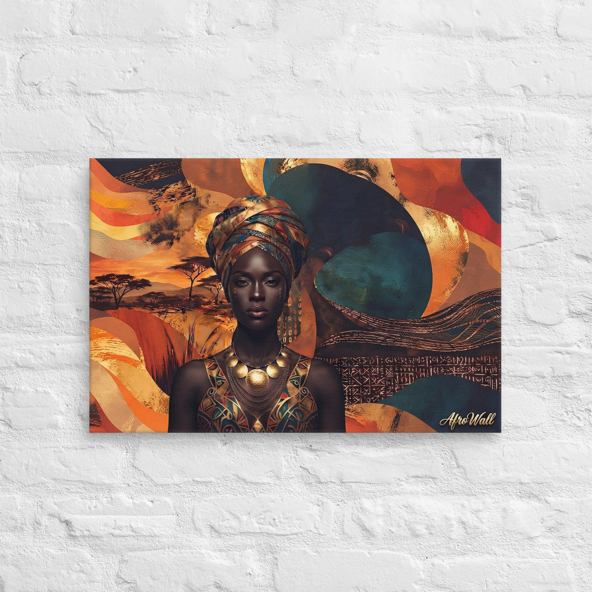 Toile Majesté (portrait de femme au foulard doré) – vue de face, format 40 × 60 cm