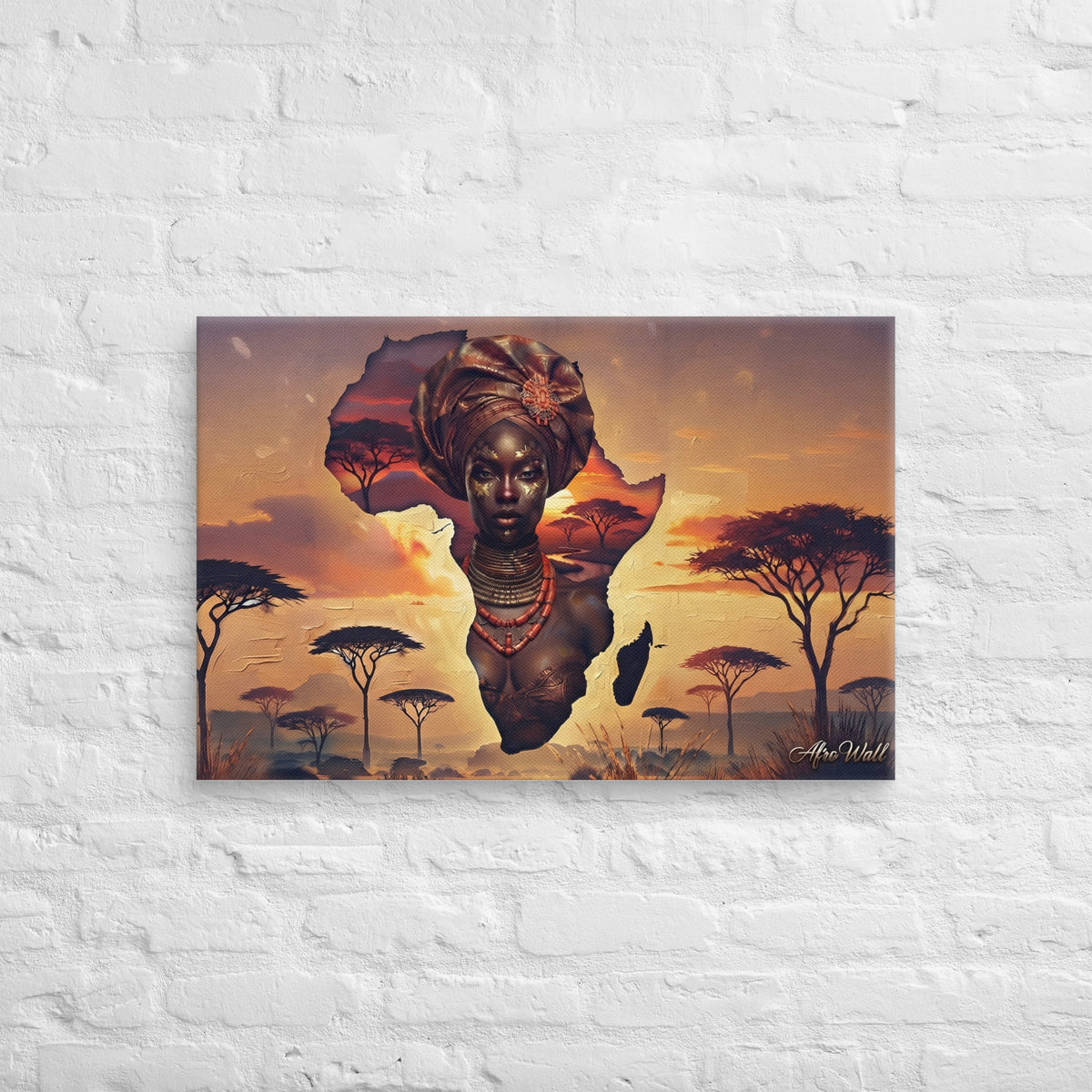 Toile Âme du Continent (femme dans la carte de l'Afrique) – vue de face, format 50 × 75 cm