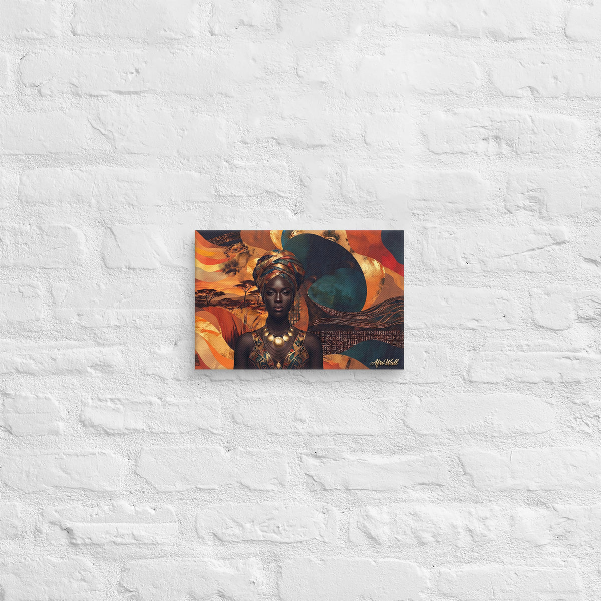 Toile Majesté (portrait de femme au foulard doré) – vue de face, format 20 × 30 cm