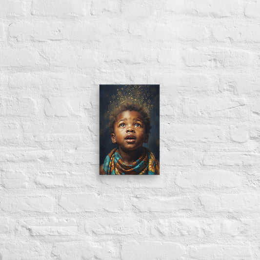 Toile Poussière d'étoiles (enfant contemplant les étoiles) – accrochée au mur, format 20 × 30 cm