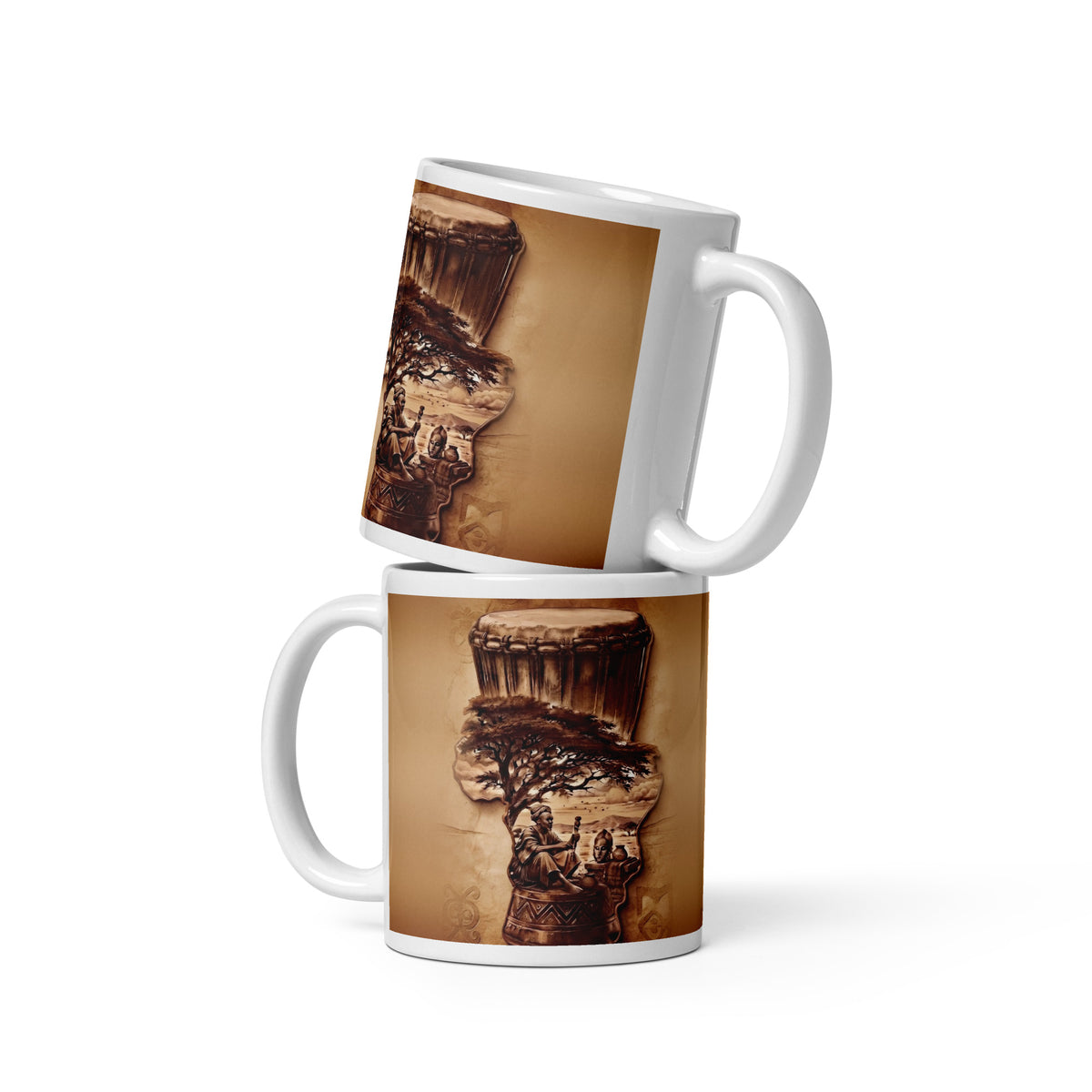 Mug Terre Mère, art africain djembé et symboles adinkra – céramique 325 ml