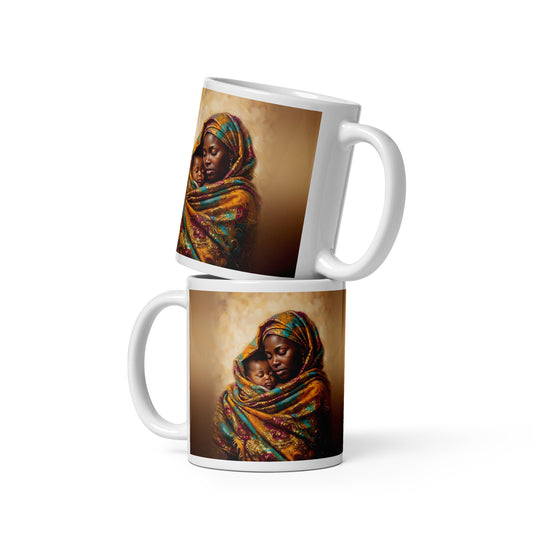 Mug Mon Refuge, maman africaine et son bébé en wax – céramique 325 ml