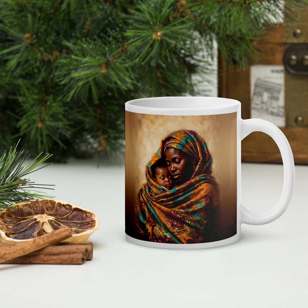 Mug Mon Refuge, maman africaine et son bébé en wax – autre vue